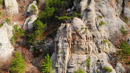 Scenic aerial view of ghost valley rock formations in crimea. Media