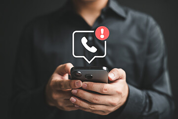 Missed call notification on smartphone concept for mobile phone user and communication technology