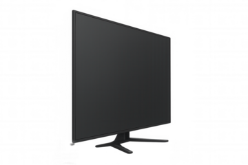 Black blank computer monitor or television screen display on transparent background for technology mockup