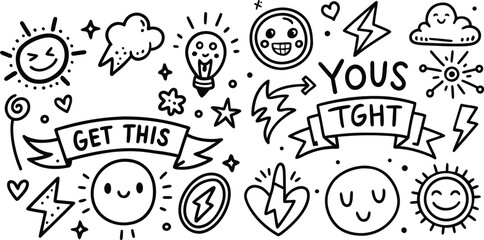 Cute cartoon vector set of smiling Easter eggs and funny faces illustration