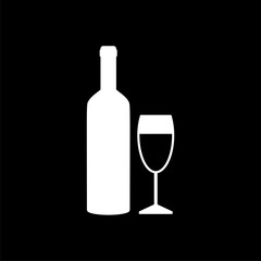 Wine bottle with wine glass icon isolated on black background