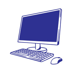 vector icon of a single monitor computer complete with keyboard and mouse
