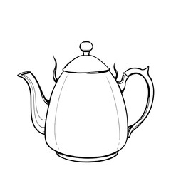 Obraz premium Single Black Outline Teapot Icon on White Background - Hand-Drawn Traditional Kitchenware Line Art