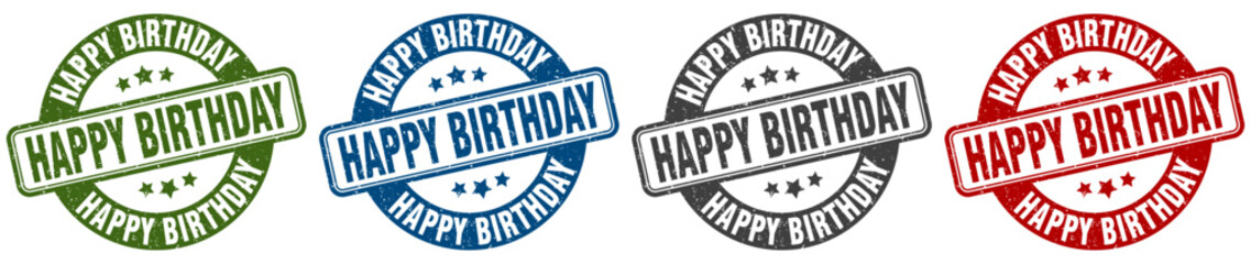 happy birthday stamp. happy birthday round stamp set isolated on white background