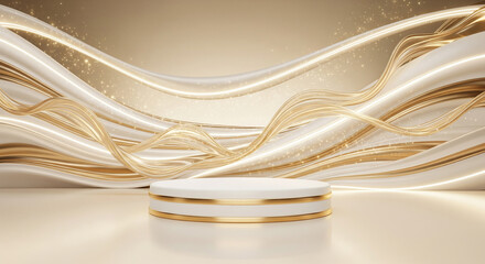 Fototapeta premium White and gold podium with an abstract wavy background