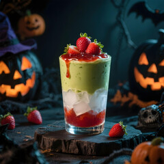 Matcha Latte Strawberry in a Halloween theme