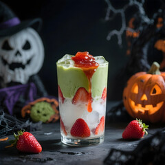 Matcha Latte Strawberry in a Halloween theme