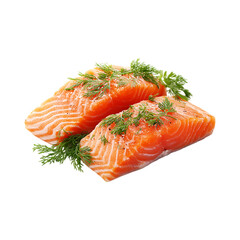 Fresh raw salmon fillets isolated on a transparent background.