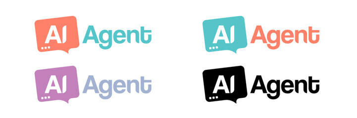 Ai Agent logo design template set. Ai Agent icons collection with speech bubble. Chat bot logo design template