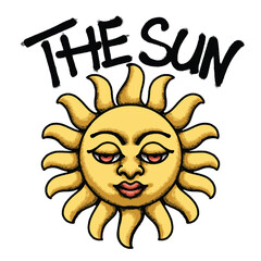 Sun With Calm Face hand drawn tshirt illustration