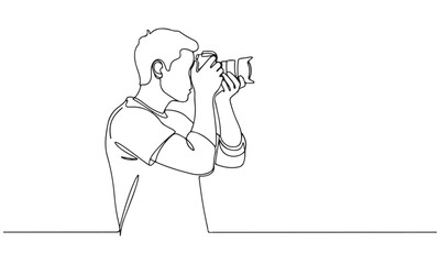 Continuous Line Art Drawing of a Man Photographing
