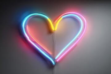 A captivating neon heart in a spectrum of colors, radiating with love and passion. The vibrant glow highlights the romantic shape of the symbol
