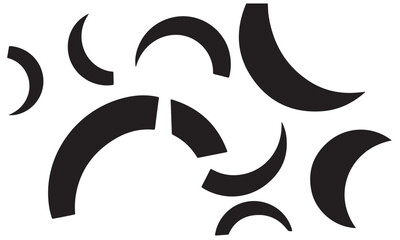 Abstract Black Arcs and Crescent Shapes on White Background