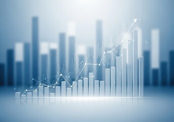 Abstract financial chart with upward trend on blue background, representing business growth, market analysis, and investment success
