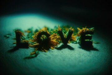 Letters formed by flowers create an enchanting display of love's essence