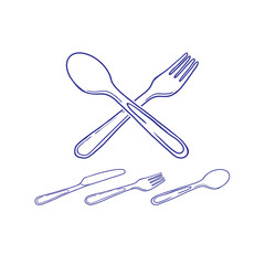 vector line art of a spoon, fork and knife for eating