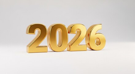 Luxury 3D golden numbers for the New Year 2026, isolated on a white background for a festive and elegant celebration concept.