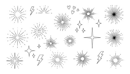 Vector art of collection of handdrawn starbursts, sparkles, and lightning bolts