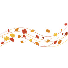 Artistic autumn wind illustration featuring scattered orange and brown leaves