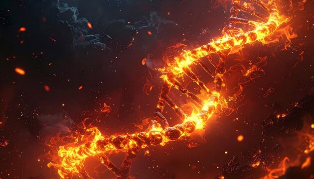 Burning DNA Helix Genetic Mutation, Science, and Technology Concept