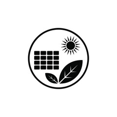 Solar power and green energy symbol with sun and leaves