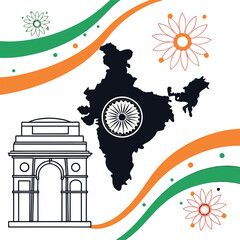 India map and India Gate with Indian flag colors Indian map