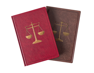 Stacked Legal Books with Embossed Justice Scales, isolated on a transparent background