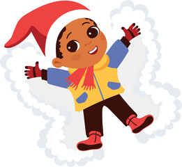 Boy Lying on Ground. Kid Making Snow