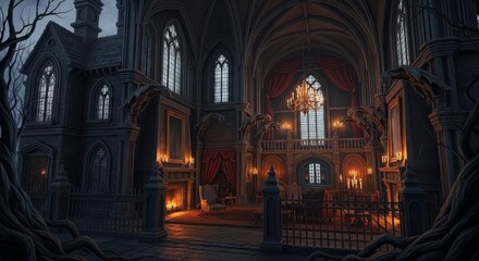 Obraz premium Gothic Mansion Interior, Dark Fantasy Castle, Haunted House