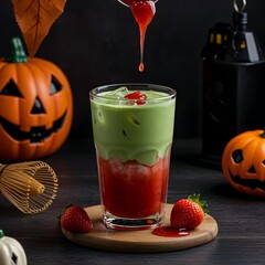 Matcha Latte Strawberry in a Halloween theme