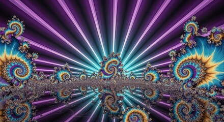 Fractal Art Abstract Swirls, Purple Rays, Geometric Design
