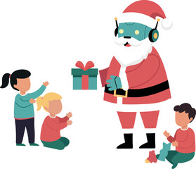 Robot Santa Giving Presents to Children