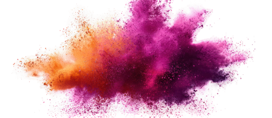 Explosion of vibrant pink and orange powder isolated on transparent background