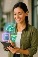 Engaging digital interaction office environment image content modern workspace close-up view technology utilization