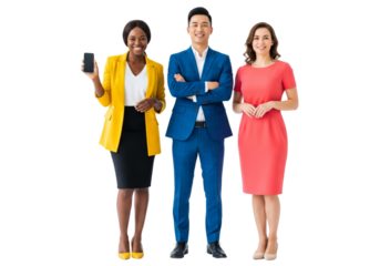 Group of business people standing confident isolated on white or transparent background