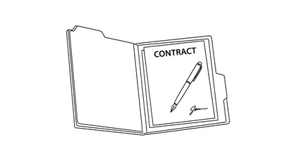 Simple black and white line drawing of a contract folder.