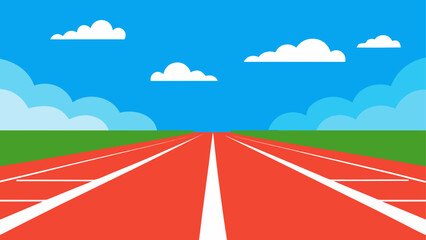 A track field under a cloudy blue sky view