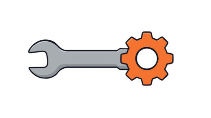 A simple cartoon illustration of a gray wrench and an orange gear, symbolizing tools, settings, or mechanical work.