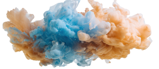 Green and yellow powder splash side by side on transparent background