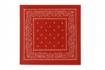 Red bandana featuring traditional paisley pattern, square handkerchief fabric, accessory fashion