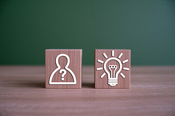 Solving problems creative ideas concept finding solutions with lightbulb and question mark blocks