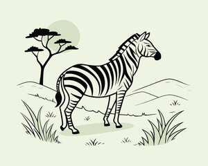 Wild forest animals line art illustration for coloring book