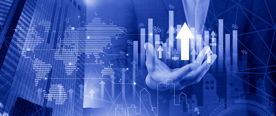 Business and Financial technology backgrounds. financial or business concept, analyzing sales data and financial growth graph chart report, Business planning