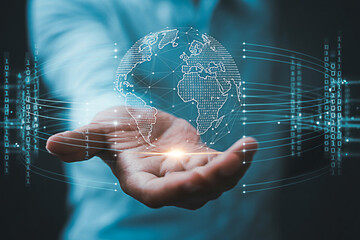 Global technology network connection internet of things iot data science and digital transformation concept