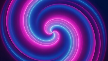 Neon spiral artwork with glowing pink and purple light lines twisting in a futuristic style.