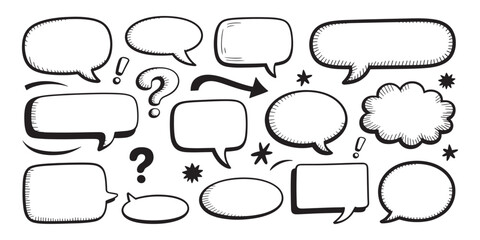 Obraz premium Hand drawn collection of various speech bubbles and question marks in doodle style