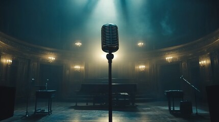 Vintage microphone in grand hall