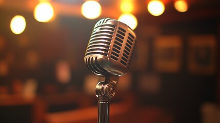 Vintage microphone in dimly lit venue
