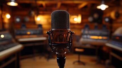 Vintage microphone in recording studio