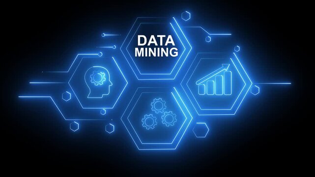 Abstract neon Hud knowledge ability business gear icon Glowing neon line concept. Glowing "DATA MINING" button in German on a futuristic, abstract wave technology on black background.